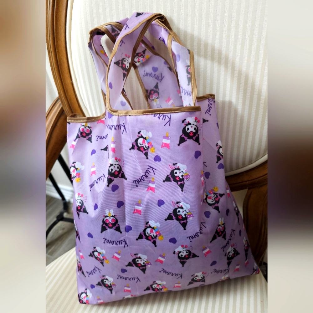 Sanrio Kuromi Lavender Foldable Shopper Tote with storage pouch New in Package - Picture 2 of 5